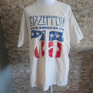 Led Zeppelin 1975 North American Tour White T-Shirt Cotton Band Tee XL Reprint